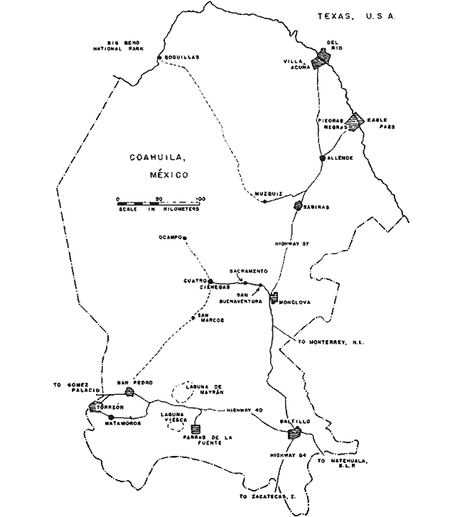 Map of Coahuila, Mexico